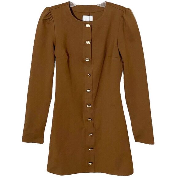Reformation Micah Brown Faux Button Up Long Sleeve Mini Dress NWT Size Small - Picture 3 of 8